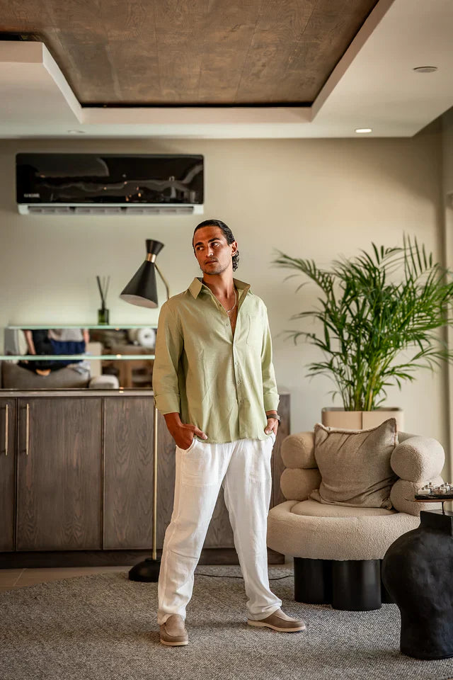 Old Money Leinen-Set – Langarm, Natürliche Eleganz